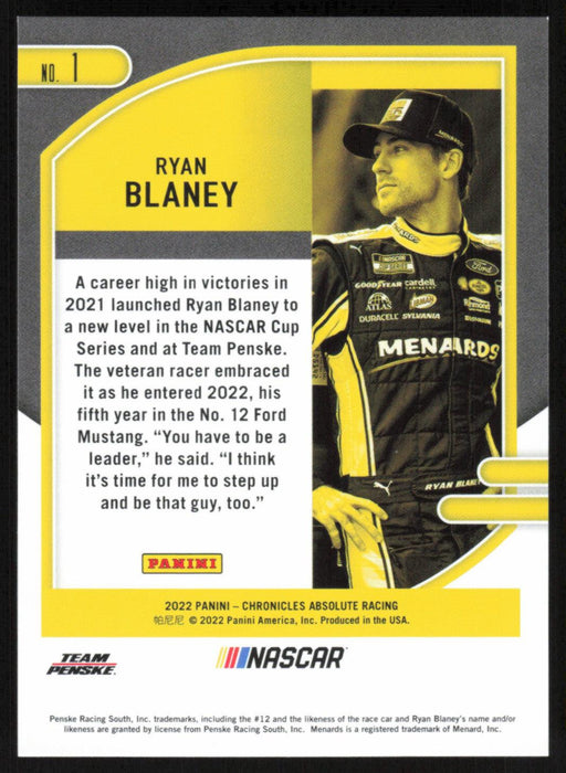 Ryan Blaney 2022 Panini Chronicles Racing Absolute # 1 - Collectible Craze America