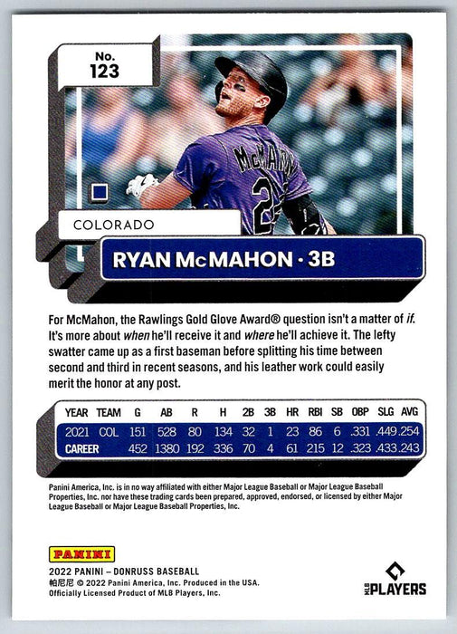 Ryan McMahon 2022 Donruss Baseball # 123 Colorado Rockies - Collectible Craze America