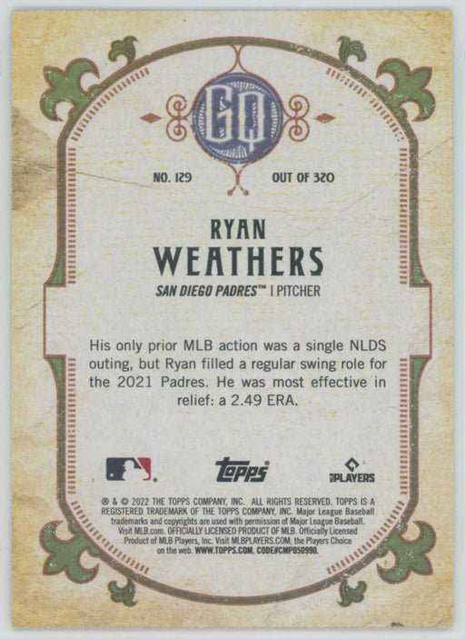 Ryan Weathers 2022 Topps Gypsy Queen # 129 Green Border San Diego Padres - Collectible Craze America