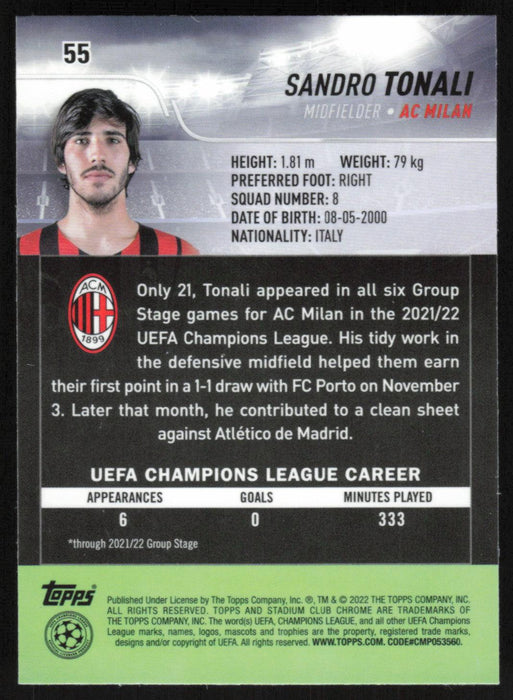 Sandro Tonali 2021 Topps Stadium Club Chrome UEFA Champions League # 55 AC Milan Base - Collectible Craze America