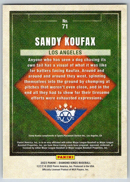 Sandy Koufax 2022 Panini Diamond Kings # 71 Los Angeles Dodgers - Collectible Craze America