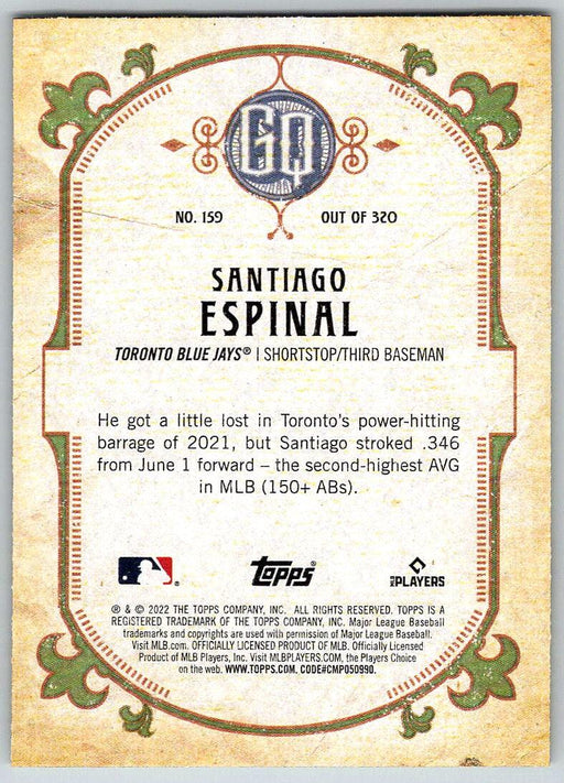 Santiago Espinal 2022 Topps Gypsy Queen # 159 Toronto Blue Jays - Collectible Craze America