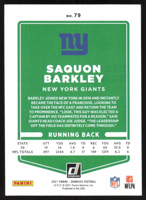Saquon Barkley 2021 Donruss Football # 79 New York Giants Base - Collectible Craze America