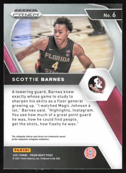 Scottie Barnes 2021 Panini Prizm Draft Picks # 6 RC Florida State Seminoles - Collectible Craze America