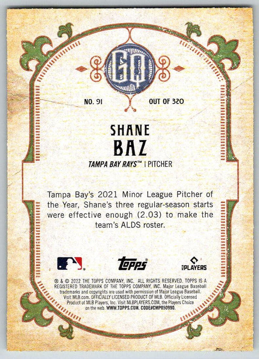 Shane Baz 2022 Topps Gypsy Queen # 91 RC Tampa Bay Rays - Collectible Craze America