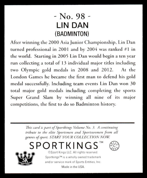 Lin Dan 2022 Sportskings Volume 3 Mini Back of Card