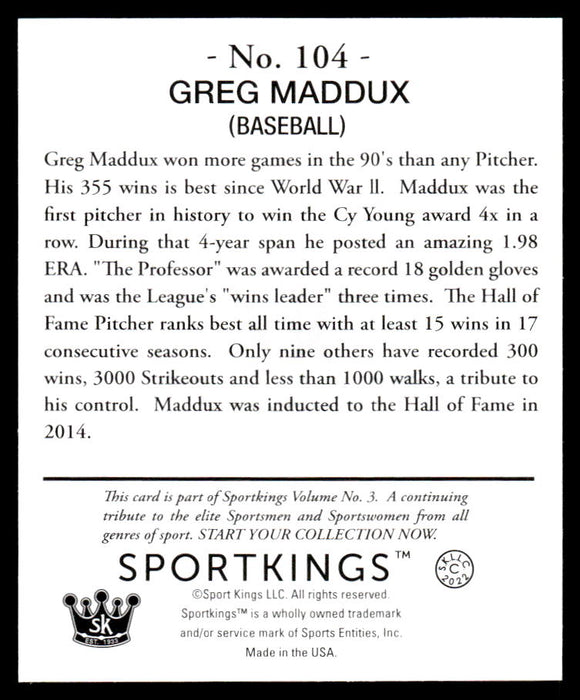 Greg Maddux 2022 Sportskings Volume 3 Mini Back of Card