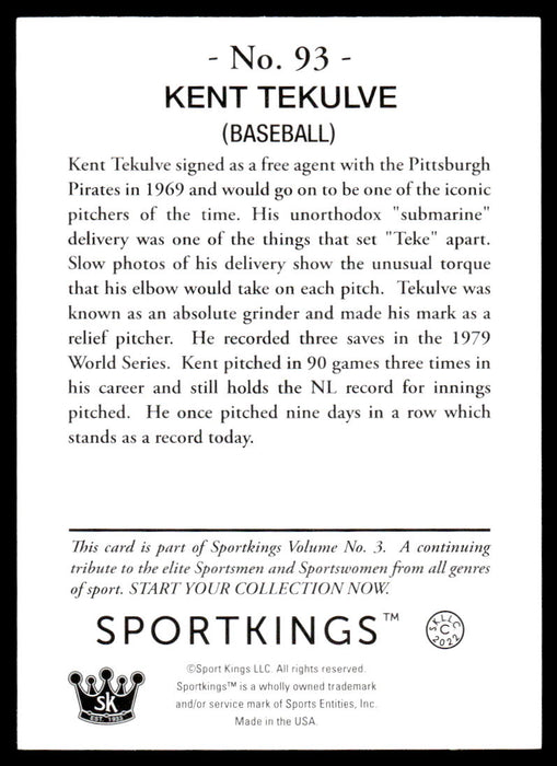 Kent Tekulve 2022 Sportskings Volume 3 # 93 Base Baseball