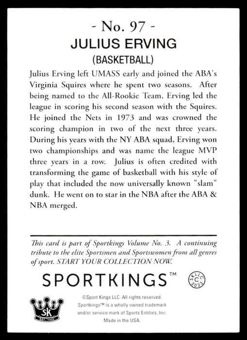 Julius Erving 2022 Sportskings Volume 3 Base Back of Card