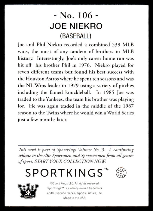 Joe Niekro 2022 Sportskings Volume 3 Base Back of Card