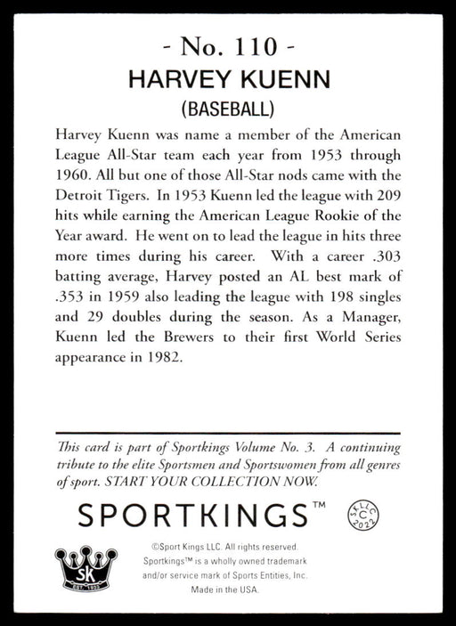 Harvey Kuenn 2022 Sportskings Volume 3 Base Back of Card