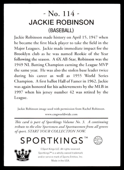 Jackie Robinson 2022 Sportskings Volume 3 Base Back of Card