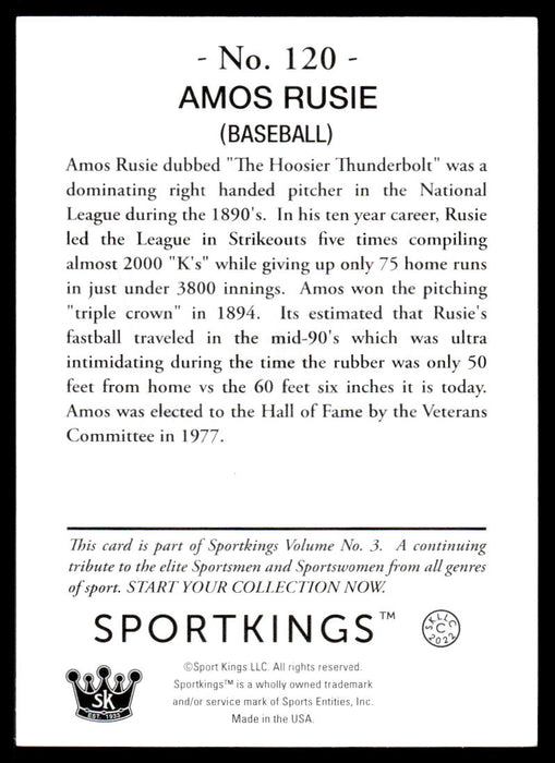 Amos Rusie 2022 Sportskings Volume 3 Base Back of Card