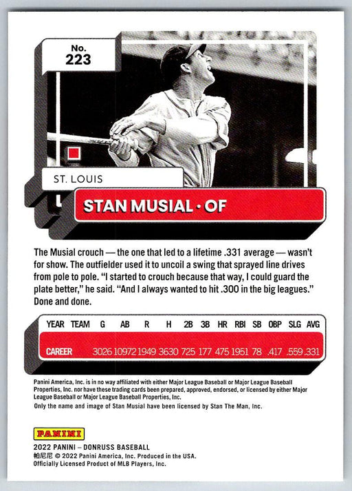 Stan Musial 2022 Donruss Baseball # 223 St. Louis Cardinals - Collectible Craze America