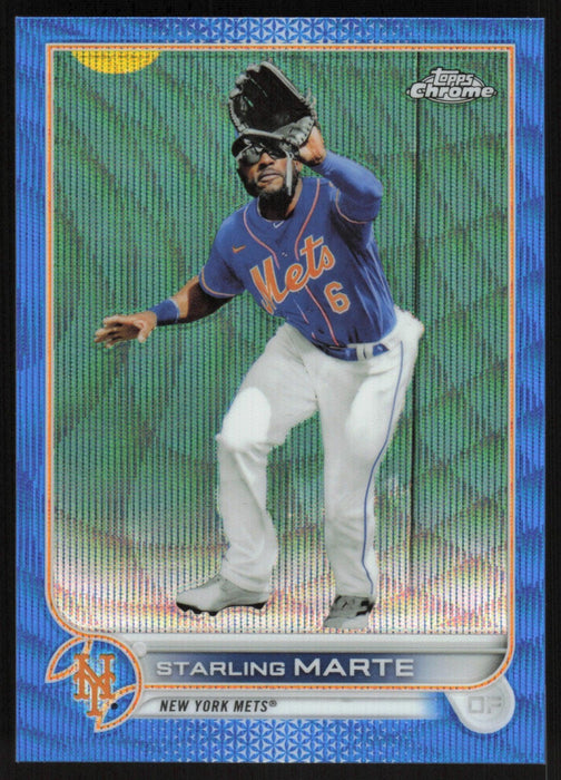 Starling Marte 2022 Topps Chrome Baseball # 132 Blue Wave Refractor 52/75 New York Mets - Collectible Craze America