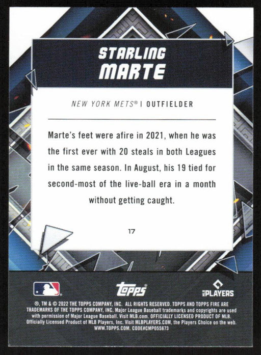 Starling Marte 2022 Topps Fire Baseball # 17 New York Mets Base - Collectible Craze America