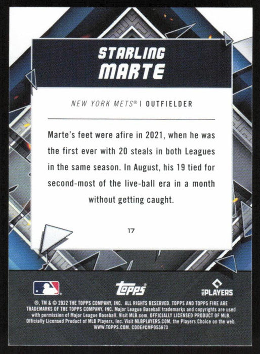 Starling Marte 2022 Topps Fire Baseball # 17 New York Mets Base - Collectible Craze America