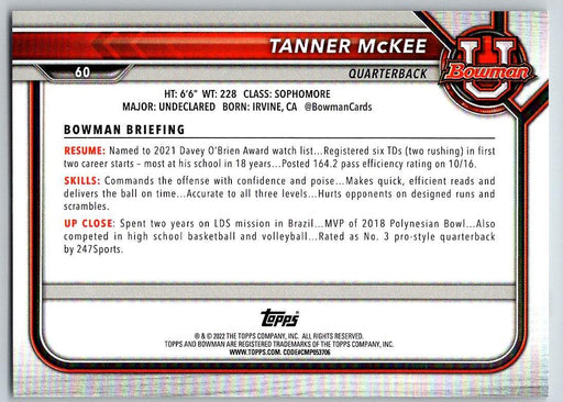 Tanner McKee 2021 Bowman University Football # 60 Stanford Cardinal 1st Bowman - Collectible Craze America