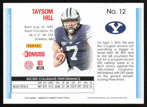 Taysom Hill 2022 Panini Chronicles Draft Picks # 12 Donruss BYU Cougars - Collectible Craze America