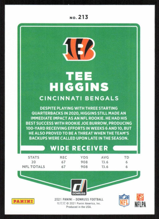 Tee Higgins 2021 Donruss Football # 213 Cincinnati Bengals Base - Collectible Craze America