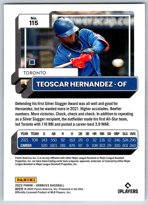 Teoscar Hernandez 2022 Donruss Baseball # 115 Toronto Blue Jays - Collectible Craze America