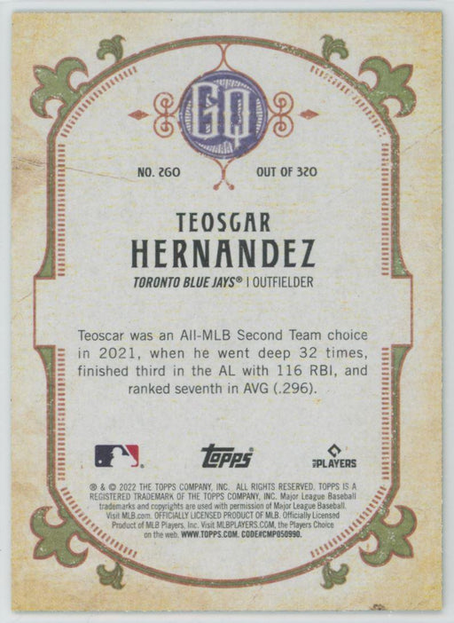 Teoscar Hernandez 2022 Topps Gypsy Queen # 260 Green Border Toronto Blue Jays - Collectible Craze America