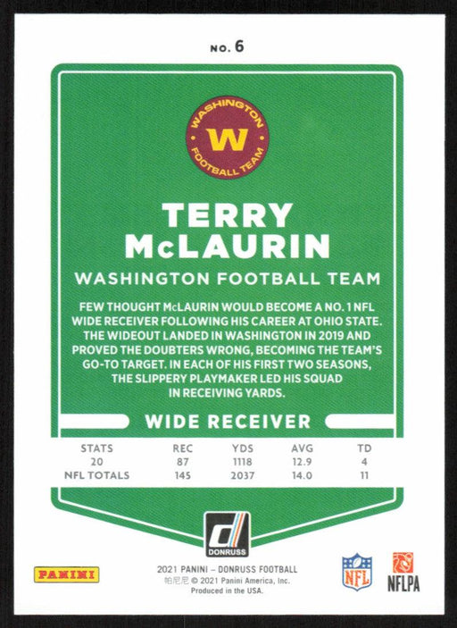 Terry McLaurin 2021 Donruss Football # 6 Washington Football Team Base - Collectible Craze America