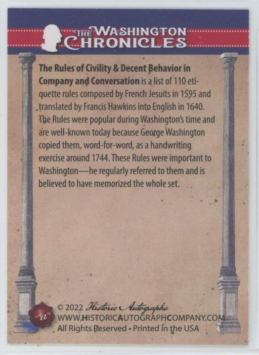 The Rules of Civility & Decent Behavior 2022 The Washington Chronicles # 14 - Collectible Craze America