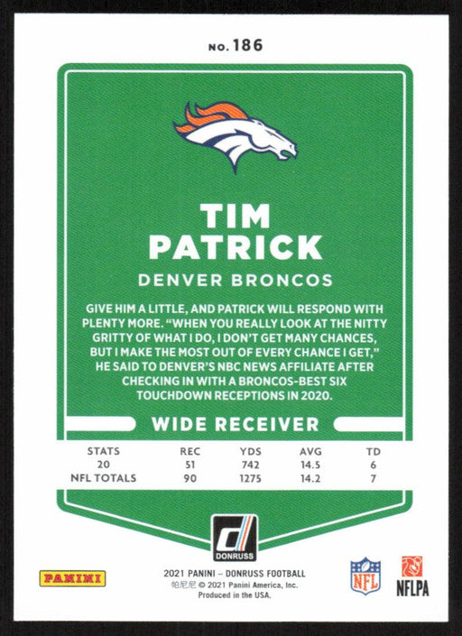 Tim Patrick 2021 Donruss Football # 186 Denver Broncos Base - Collectible Craze America