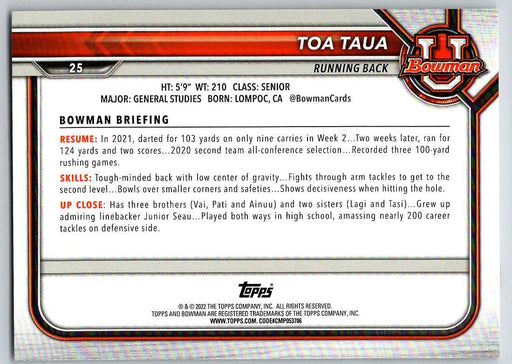 Toa Taua 2021 Bowman University Football # 25 Nevada Wolf Pack 1st Bowman - Collectible Craze America