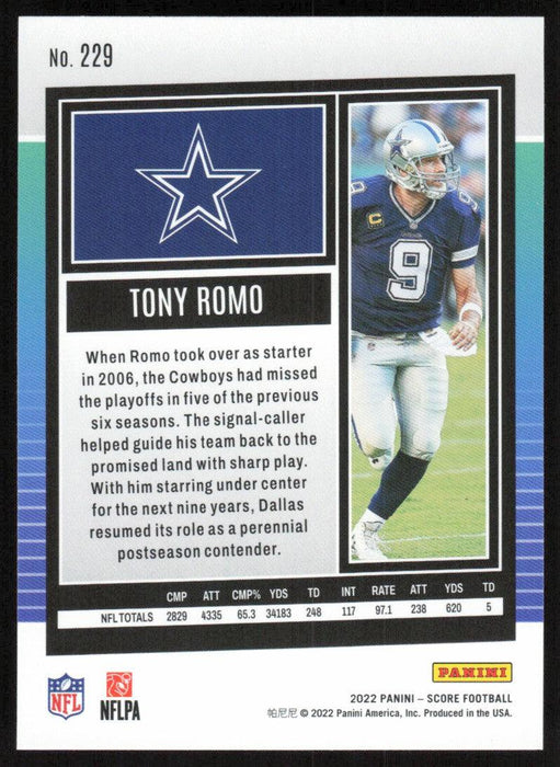 Tony Romo 2022 Panini Score Football # 229 Base Dallas Cowboys - Collectible Craze America