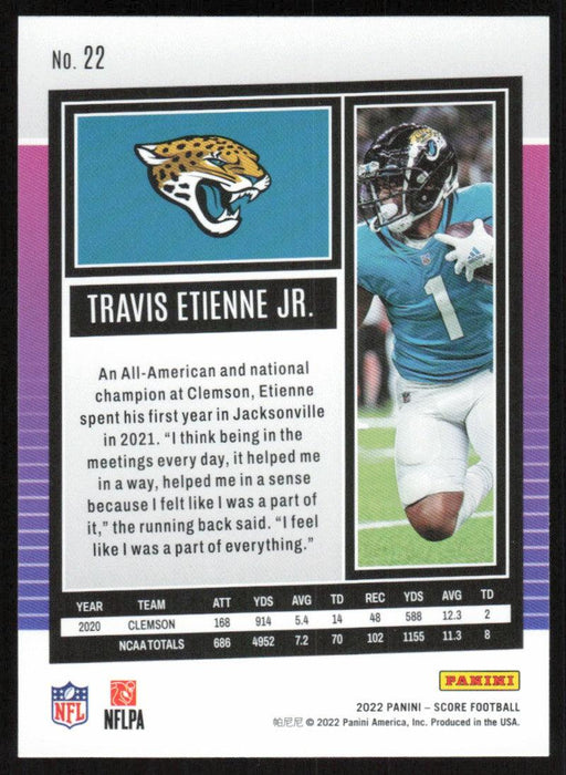 Travis Etienne Jr. 2022 Panini Score Football # 22 Base Jacksonville Jaguars - Collectible Craze America