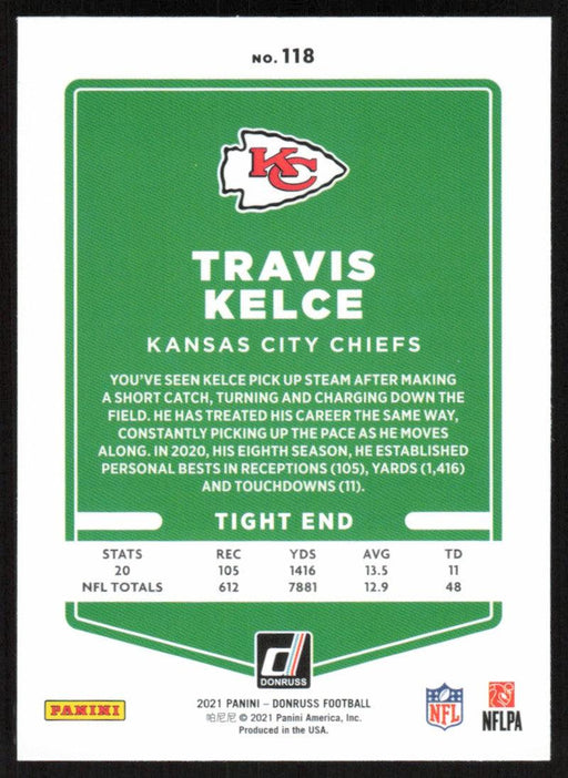 Travis Kelce 2021 Donruss Football # 118 Kansas City Chiefs Base - Collectible Craze America