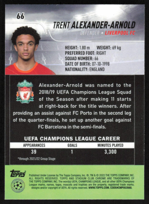 Trent Alexander-Arnold 2021 Topps Stadium Club Chrome UEFA Champions League # 66 Liverpool FC Base - Collectible Craze America