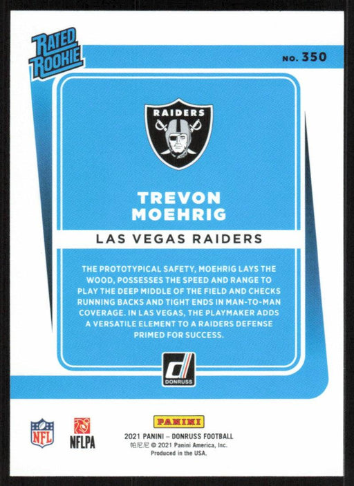 Trevon Moehrig 2021 Donruss Football # 350 RC Las Vegas Raiders Rated Rookie Base - Collectible Craze America