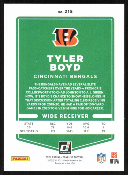 Tyler Boyd 2021 Donruss Football # 215 Cincinnati Bengals Base - Collectible Craze America