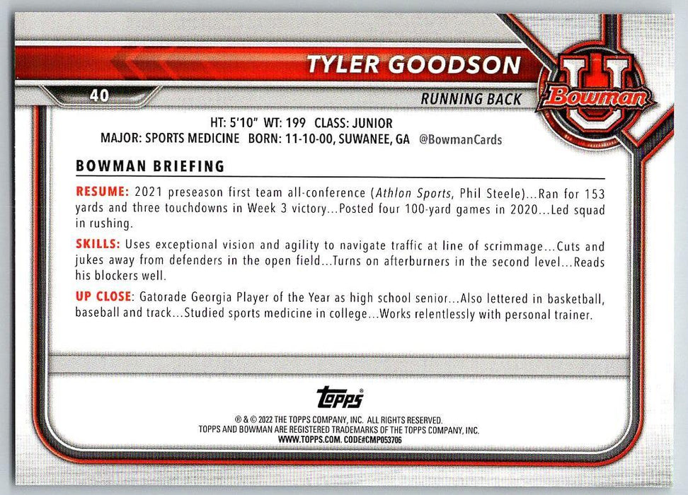 Tyler Goodson 2021 Bowman University Football # 40 Iowa Hawkeyes 1st Bowman - Collectible Craze America