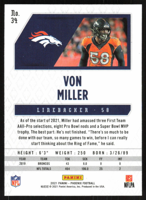 Von Miller 2021 Panini Phoenix # 34 Denver Broncos Base - Collectible Craze America