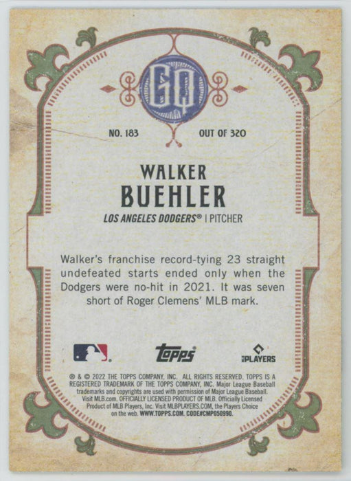 Walker Buehler 2022 Topps Gypsy Queen # 183 Los Angeles Dodgers - Collectible Craze America