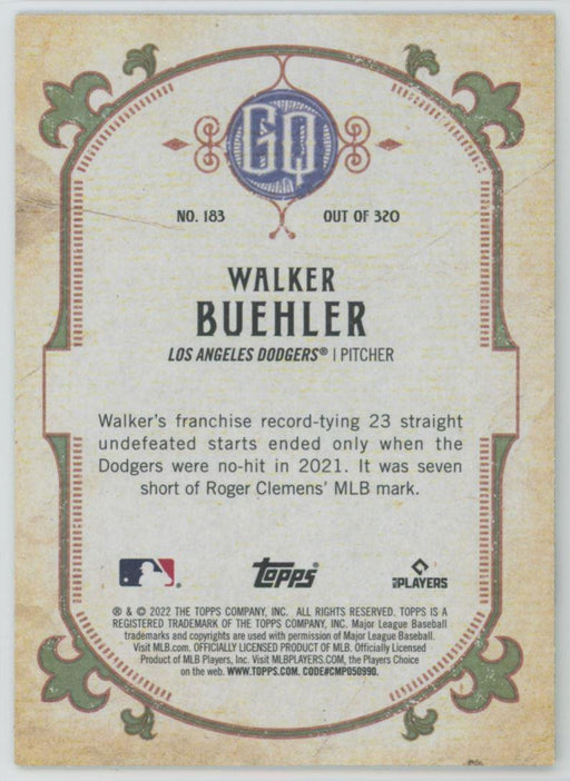 Walker Buehler 2022 Topps Gypsy Queen # 183 Los Angeles Dodgers - Collectible Craze America