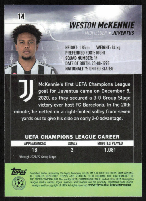 Weston McKennie 2021 Topps Stadium Club Chrome UEFA Champions League # 14 Juventus Base - Collectible Craze America