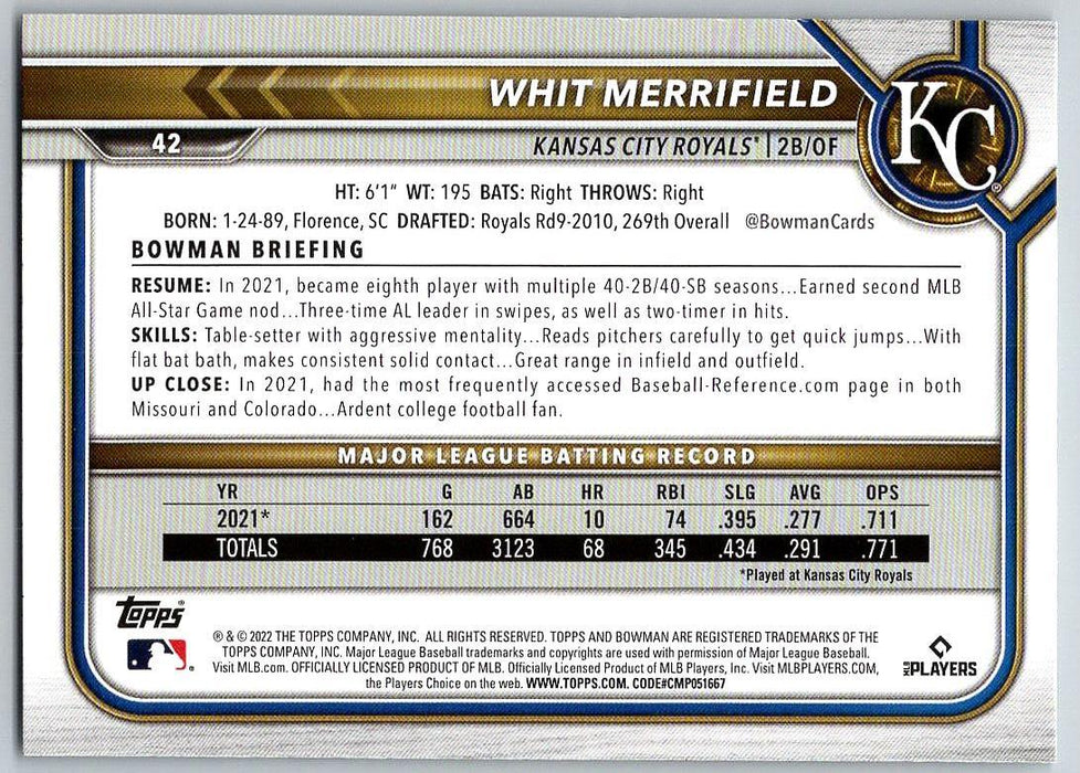 Whit Merrifield 2022 Bowman # 42 Kansas City Royals - Collectible Craze America