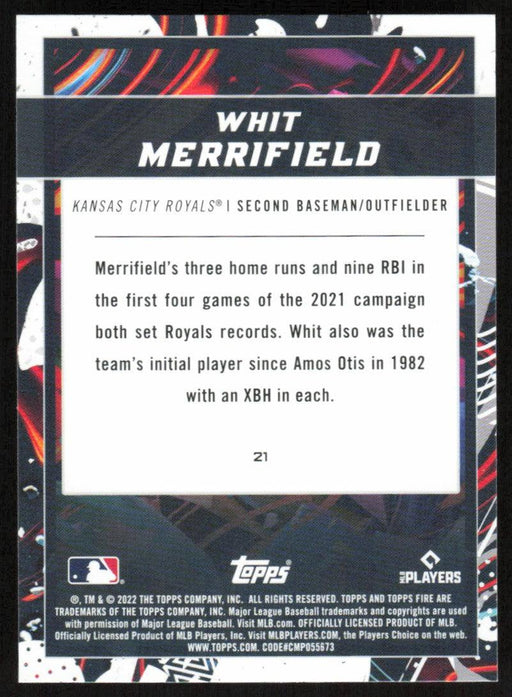 Whit Merrifield 2022 Topps Fire Baseball # 21 Kansas City Royals Base - Collectible Craze America