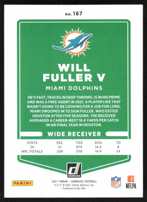 Will Fuller V 2021 Donruss Football # 167 Miami Dolphins Base - Collectible Craze America