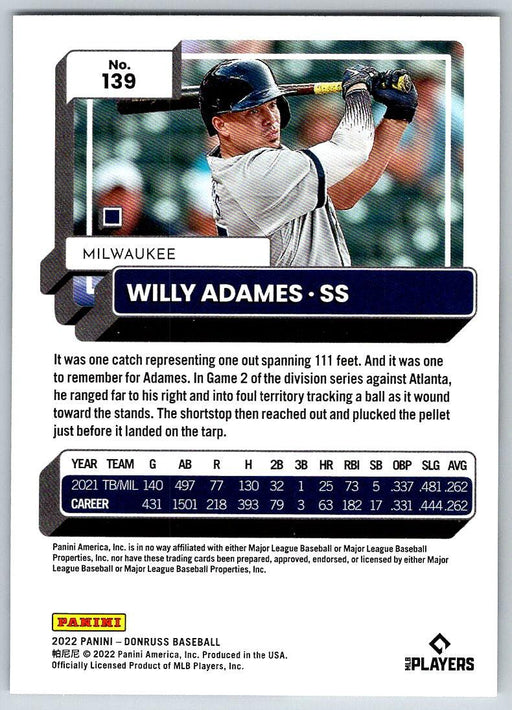 Willy Adames 2022 Donruss Baseball # 139 Milwaukee Brewers - Collectible Craze America