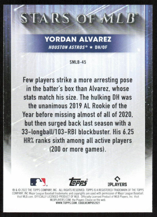 Yordan Alvarez 2022 Topps Series 2 # SMLB-45 Stars of MLB Houston Astros - Collectible Craze America