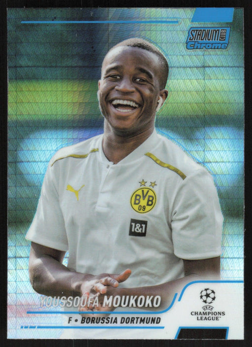 Youssoufa Moukoko 2021 Topps Stadium Club Chrome UEFA # 64 Blue Prism Refractor Borussia Dortmund - Collectible Craze America